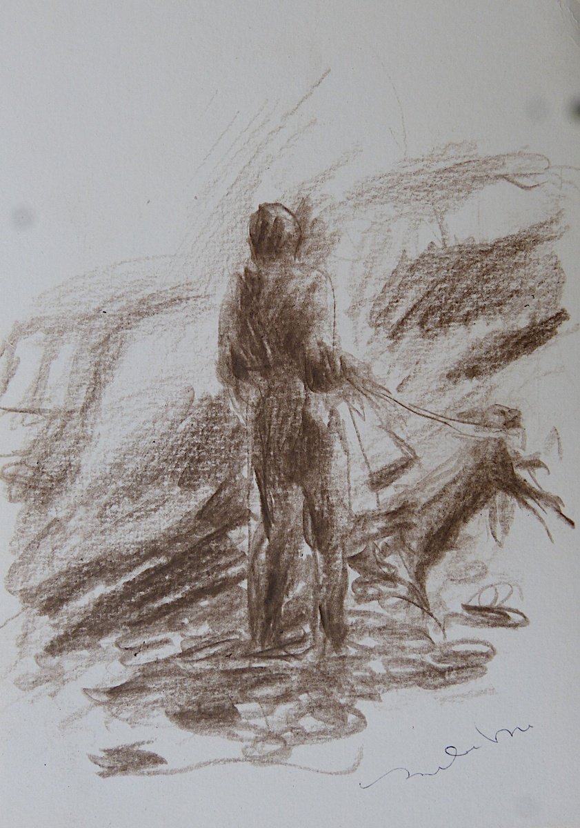 The Dog Walker 8, pencil on paper 15x21 cm by Frederic Belaubre