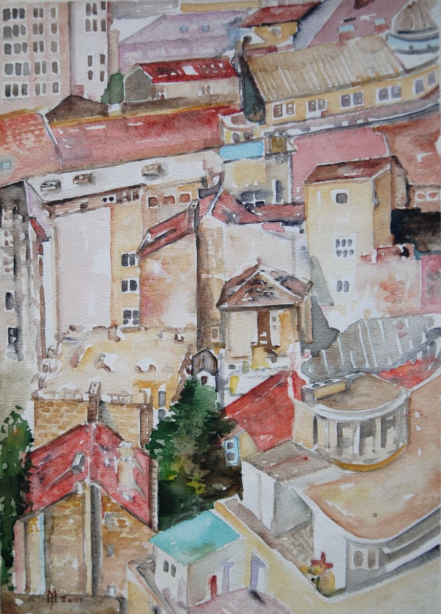 Impressionistic Cityscapes Watercolour By Zoran Mihajlovic Muza, 8 X 11", Cityscape, Original Artwork