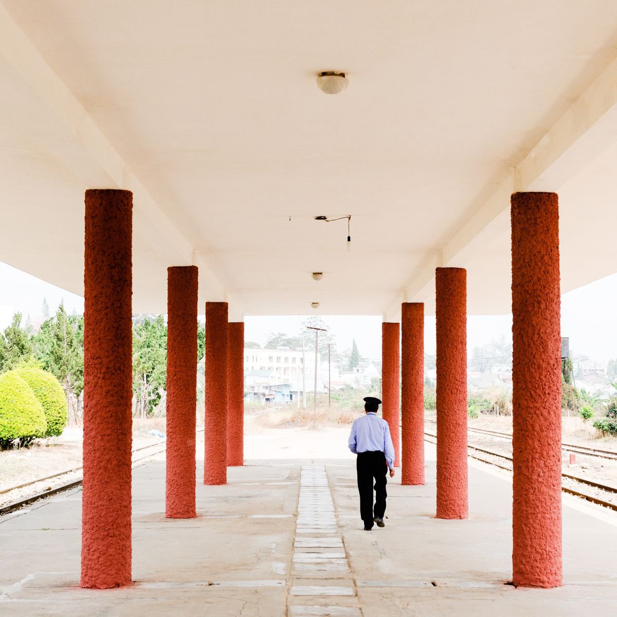 Photorealistic Cityscapes Photograph By Tom Hanslien, 50 X 50", Da Lat Railway Station, Original Artwork