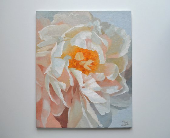 White Peony Flower Bloom Peonies Original Oil Painting Small Size Realistic