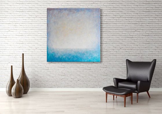 Large Abstract Seascape Painting on Linen Canvas 100×100 cm Ready to Hang