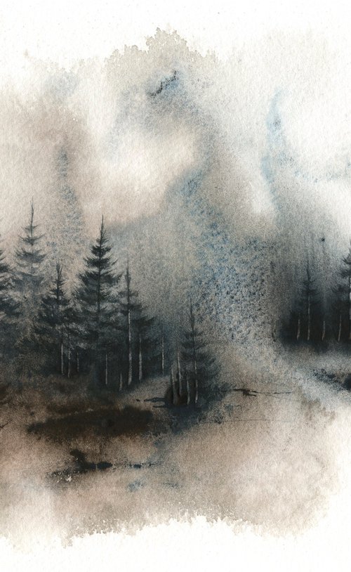 Places XXIII - Watercolor Pine Forest by ieva Janu