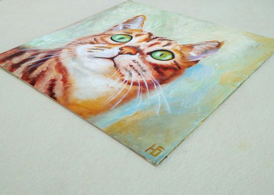 Cute Cat Portrait Artwork Cat Oil Painting Funny Pet Wall Art Kitten Art