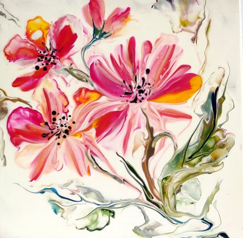 "Spring fantasy" Contemporary acrylic pouring  painting on canvas, ready to hang by Elena Kraft