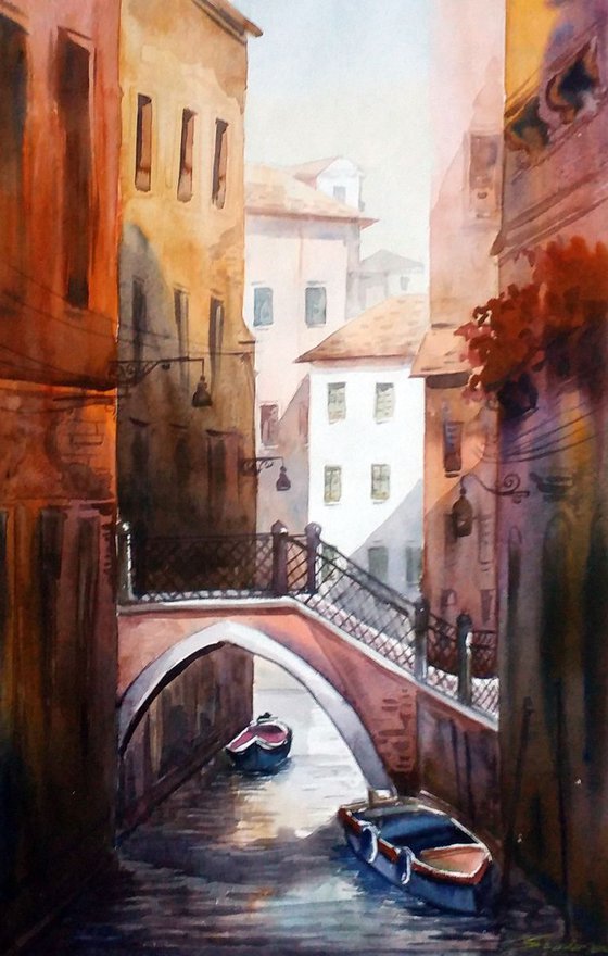 Morning Venice Canals - Watercolor Painting