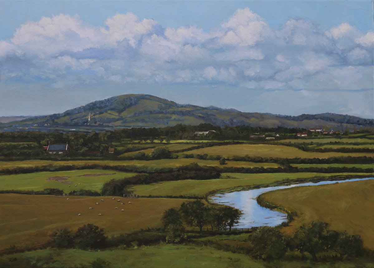 Oil Painting , Brent Knoll From Bleadon Hill By Tom Clay, 28 X 20, Artwork For Sale On Artfinder