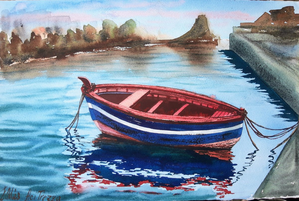 Drawing , Boat. Coast. Sea By Yuliia Sharapova, 20 X 16, Artwork For Sale On Artfinder