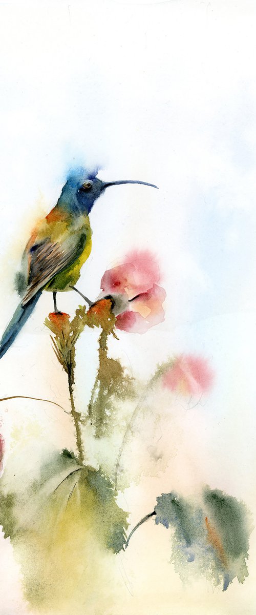 Green Hummingbird and flower by Olga Tchefranov (Shefranov)