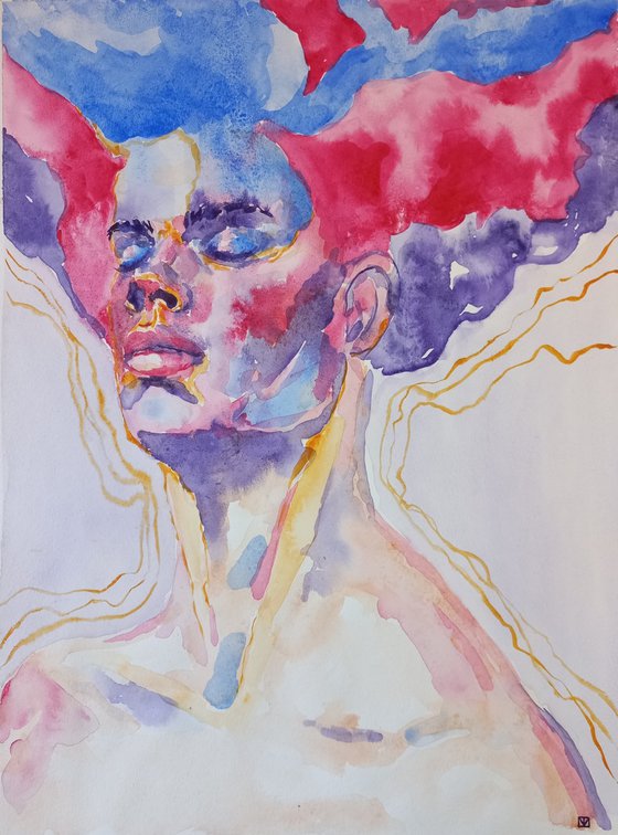 Watercolor abstract portrait 2022, 39.5x30 cm