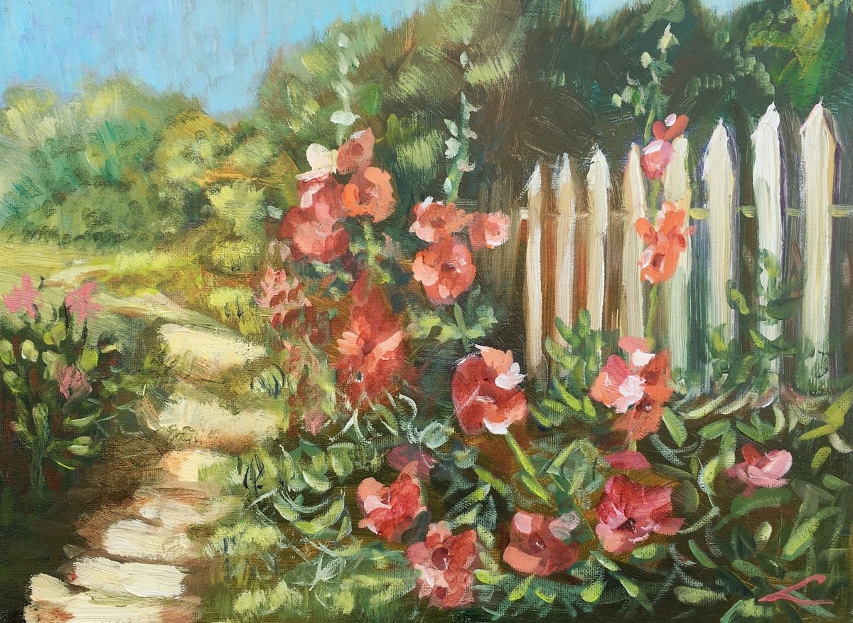 Impressionistic Botanical Oil Painting By Elena Sokolova, 16 X 12, Mallows, Original Artwork