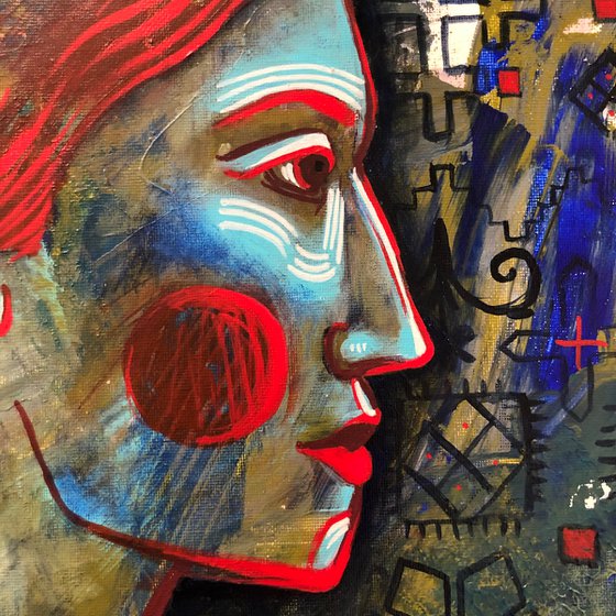 “PERSONAL BOUNDARIES 2” ABSTRACT FOLK Portrait  PAINTING