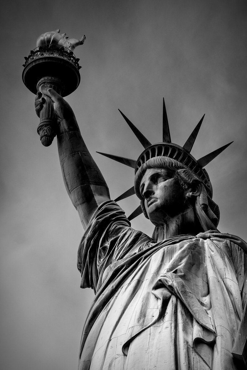 Photorealistic Cityscapes Photograph By Nick Psomiadis, 35 X 53", Lady Liberty In Monochrome, Original Artwork