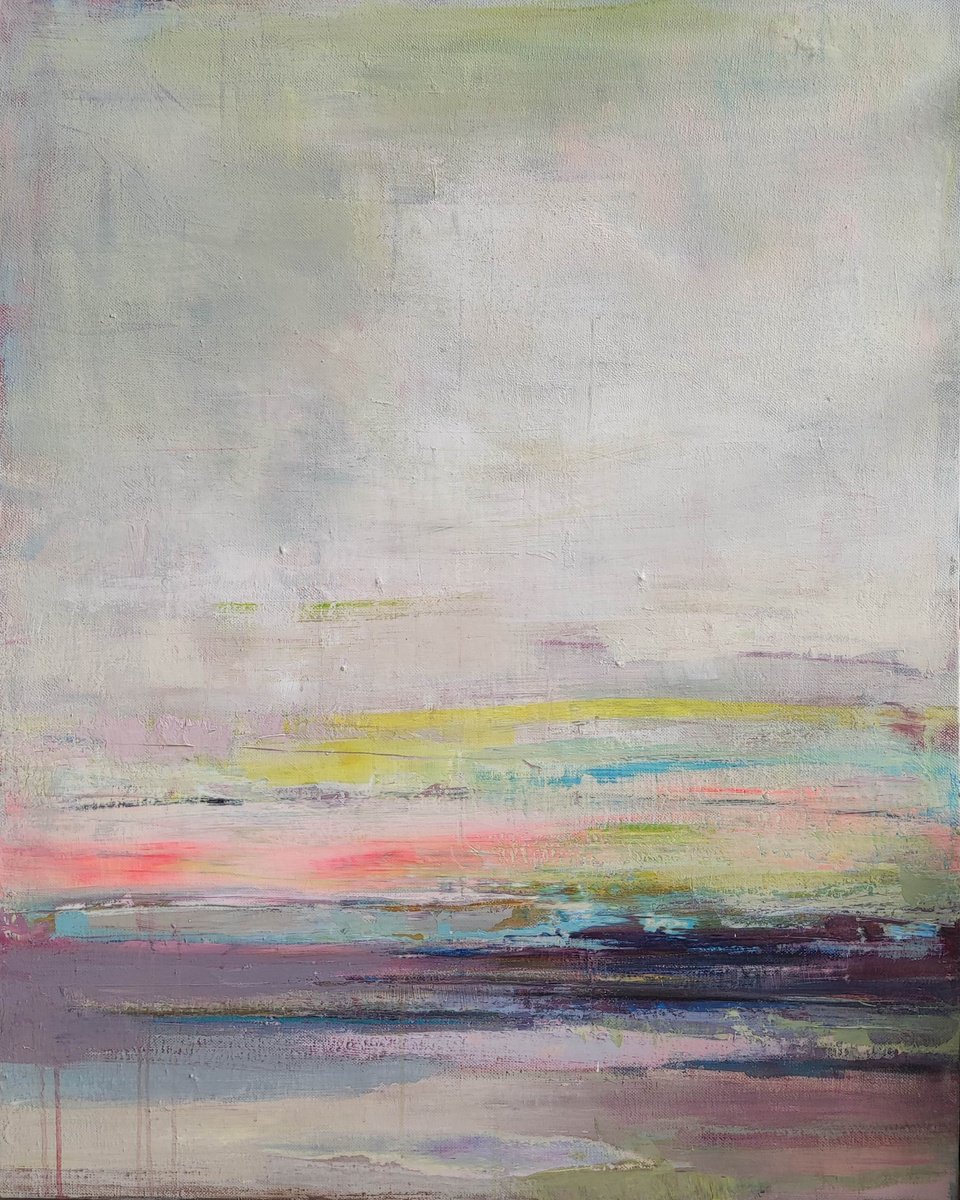 Abstract Acrylic Painting By Viktoria Shvoren, 31 X 39", Transparent Yellow, Original Artwork