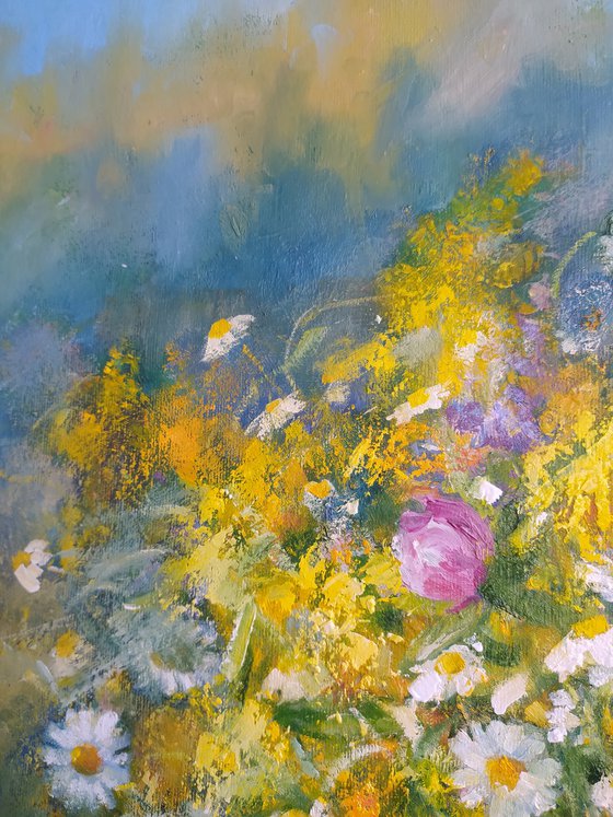 Summer bouquet on the bench