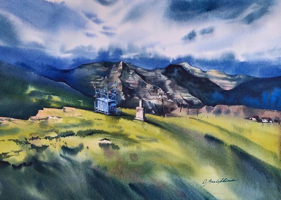 Dagestan. Goor #2 - mountain landscape watercolor, prints available