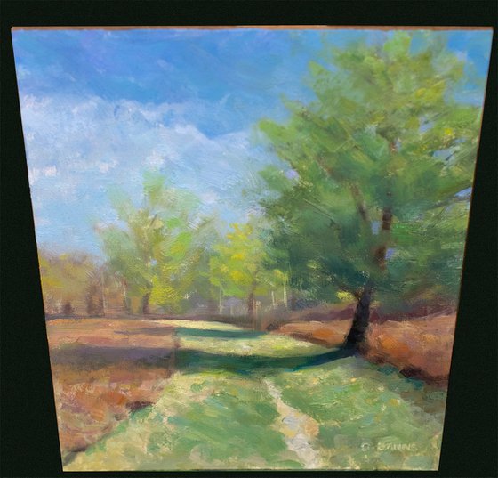 Grassy path into the woodlands and bracken impressionism