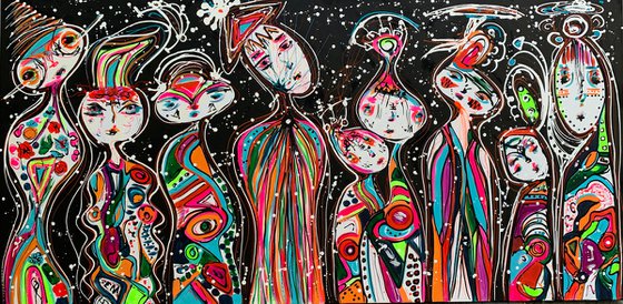 71''x 35''(180x90cm), Friends 50, family, bright urban ,pop art ready to hang, colorful canvas art  - xxxl art - abstract art painting- extra large art- mixed media