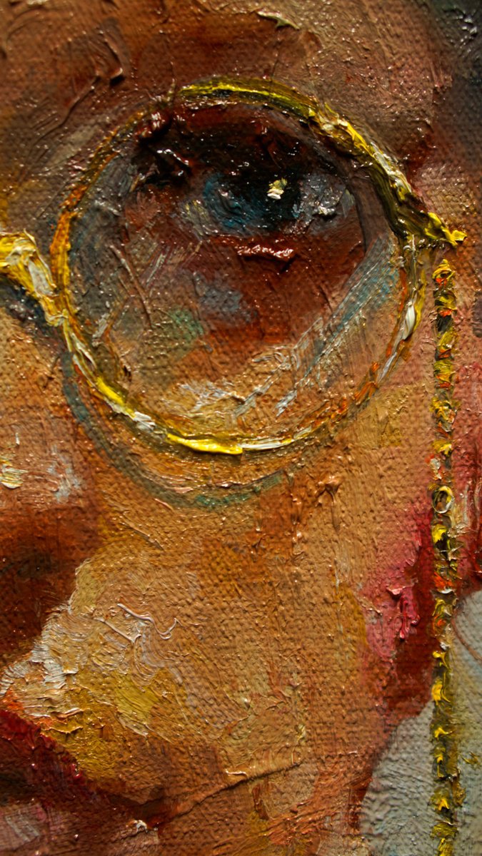 Impressionistic Portrait Oil Painting By Pavel Filin, 13 X 18", Golden Pince-Nez, Original Artwork