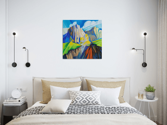 Cubism - Mountains - 1 (60x60cm, cubism, oil painting, ready to hang)