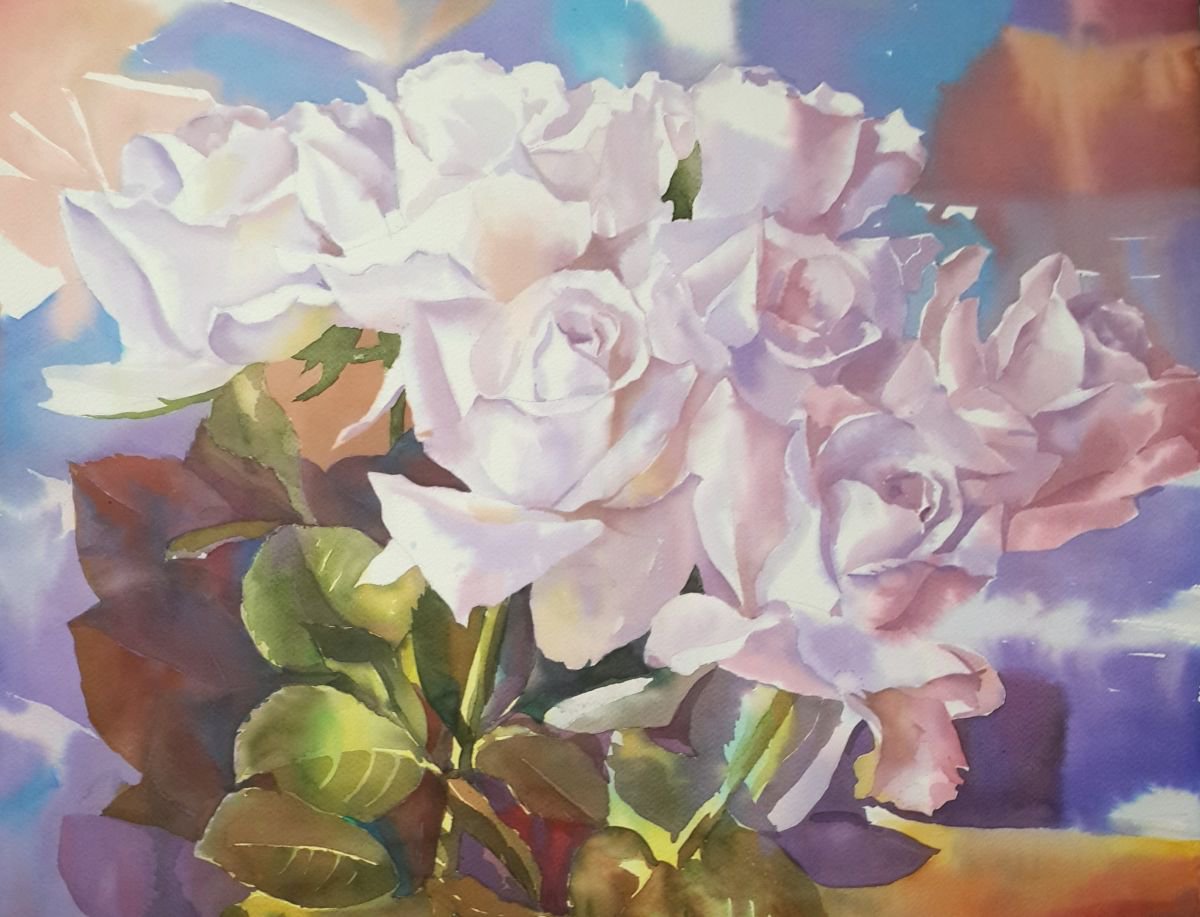 White Roses by Yuryy Pashkov