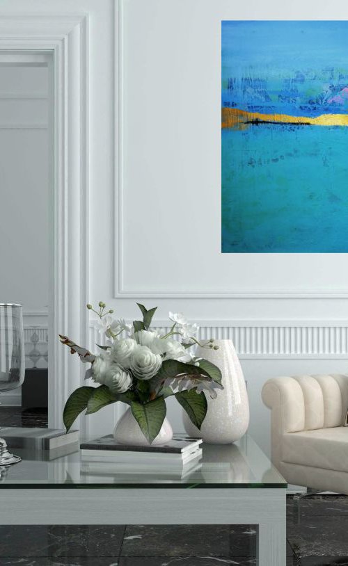 Abstract blue seascape "Peaceful moments3" by Henrieta Angel