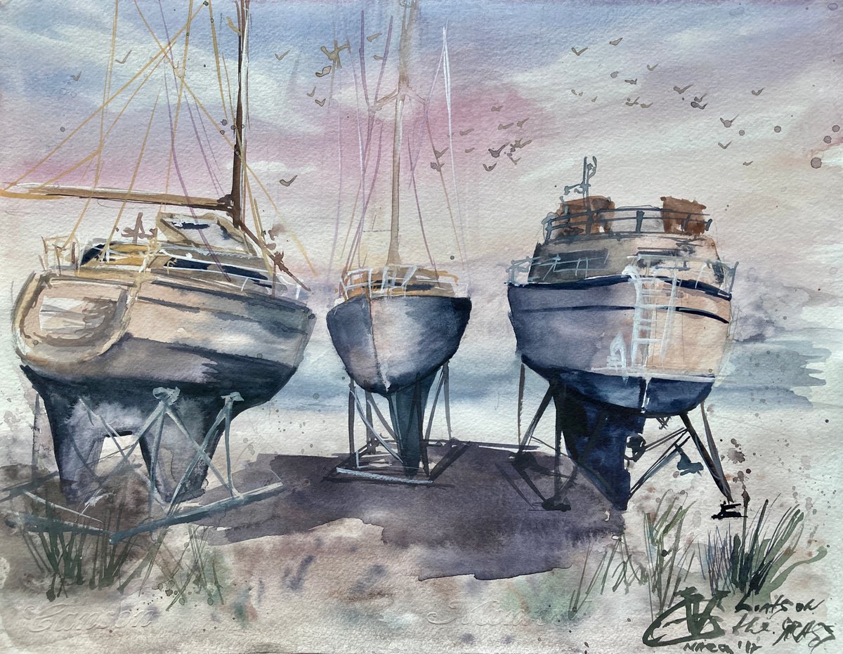Boats on the grass 2 by Valeria Golovenkina