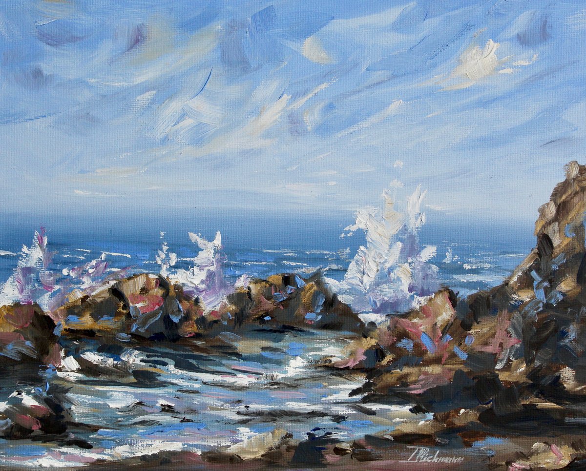 Impressionistic Landscape Oil Painting By Liza Illichmann, 12 X 9", Marine, Original Artwork