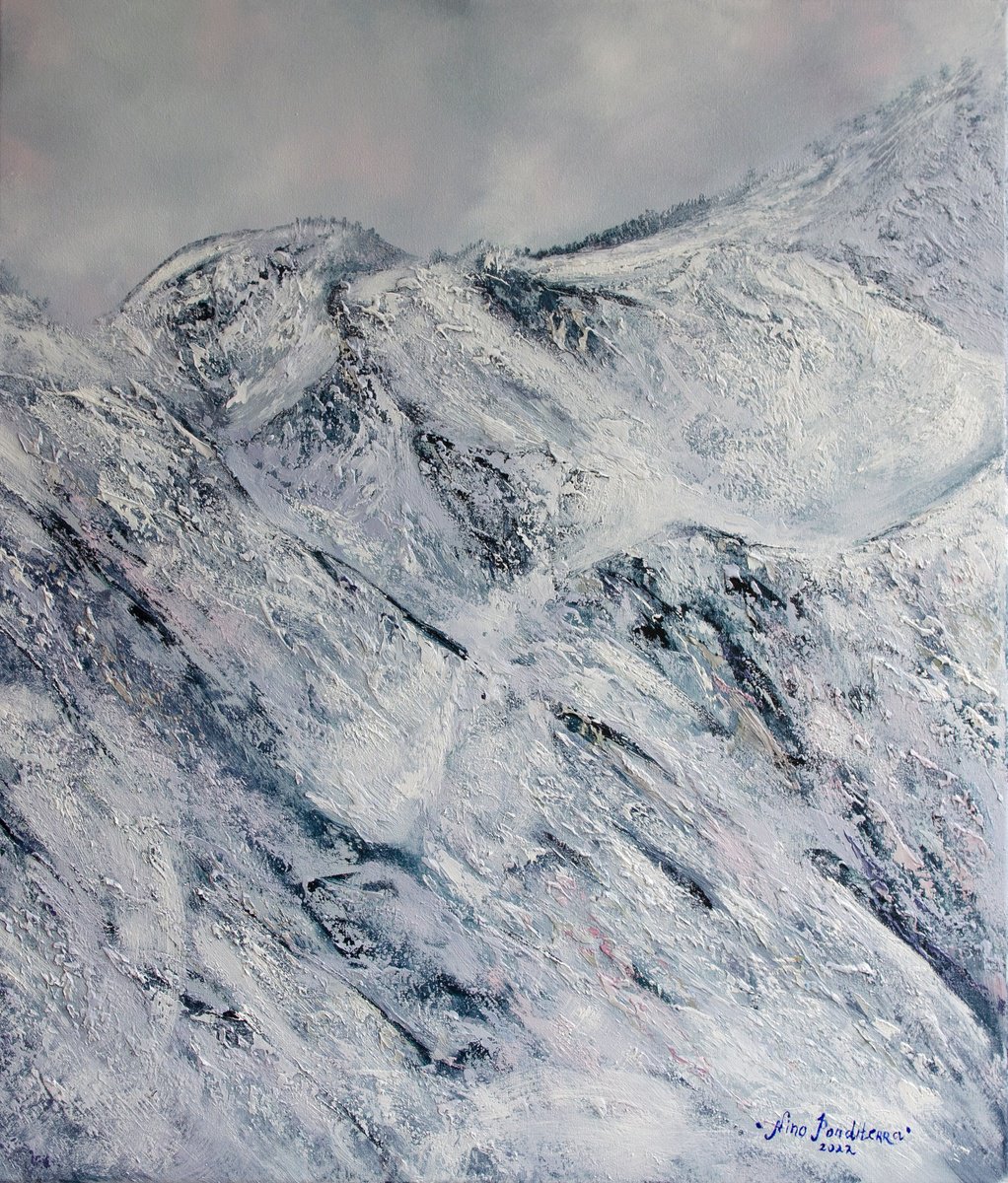 Impressionistic Landscape Oil Painting By Nino Ponditerra, 24 X 28", Chamonix Mountains, Original Artwork