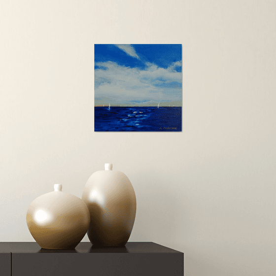 Small Abstract Seascape Painting. (25 x 25 cm). Seascape Beach Coastal Art. Gift Idea