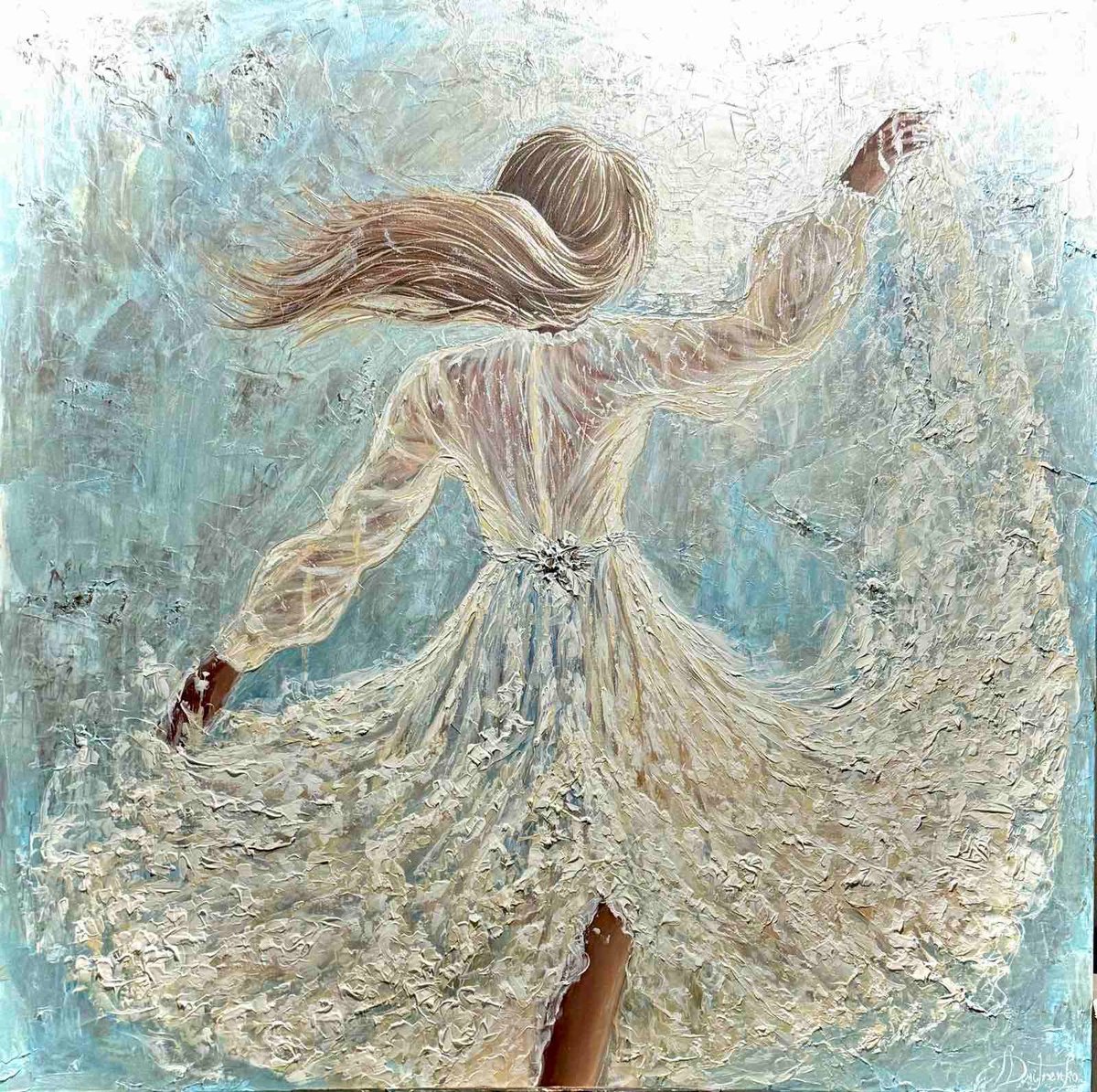 Expressive Portrait Acrylic Painting By Elena Adele Dmitrenko, 48 X 48, Freedom, Original Artwork