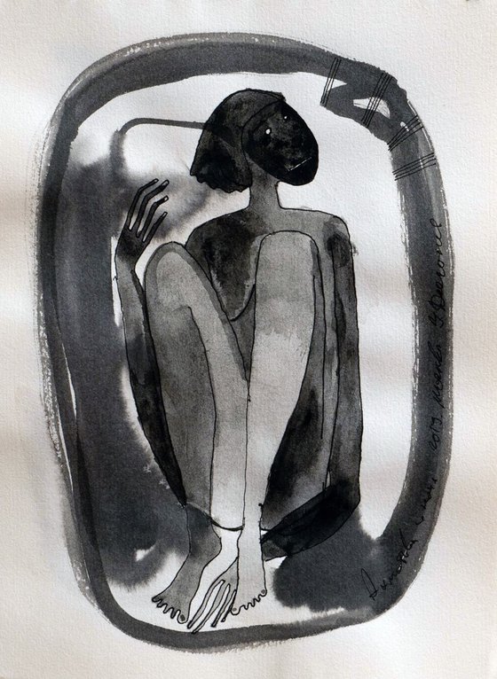 Akhmatova and night. small ink painting on paper