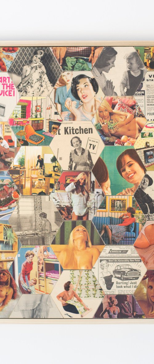 All part of the service original wood panel and paper collage by Amelia Coward