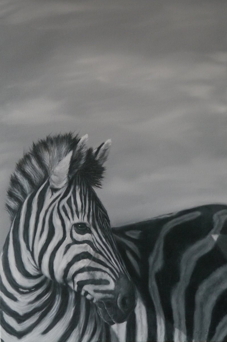 Photorealistic Animal Oil Painting By Tony Berriman, 20 X 28", Stripes, Original Artwork