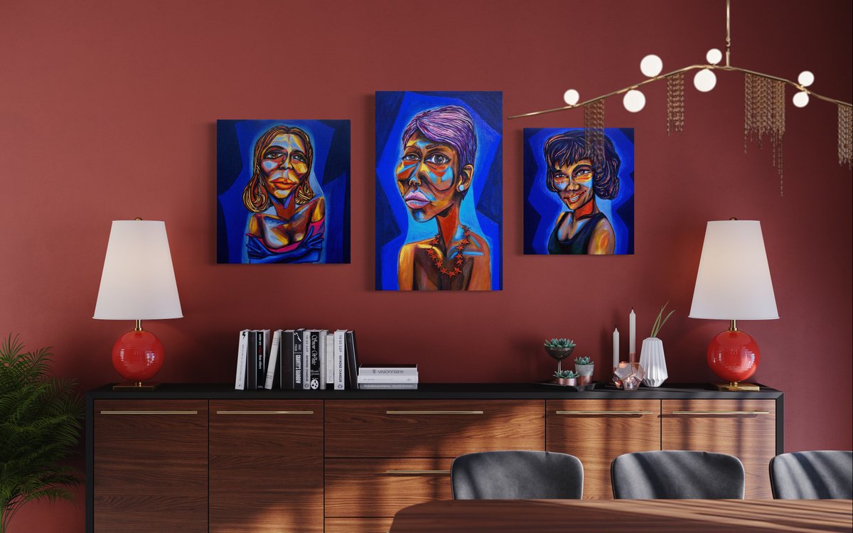 Expressive Portrait Acrylic Painting By Kimi Kaa, 23 X 36", Aretha Franklin (Jazz Series), Original Artwork