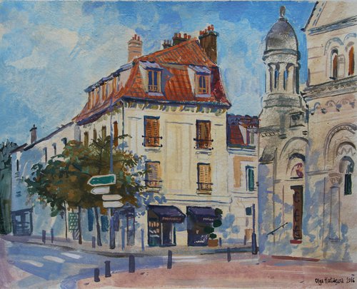 Urban landscape with Church and Cheese Dairy by Olga Kataeva-Rochford