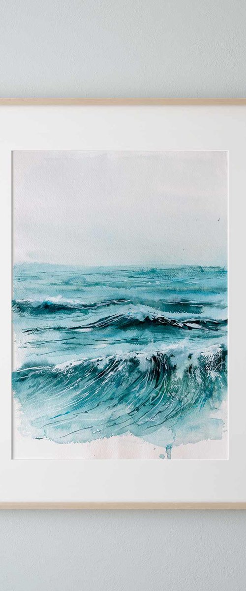 "Ocean Diary, September 17th, 2019" mixed-media painting by Eve Devore