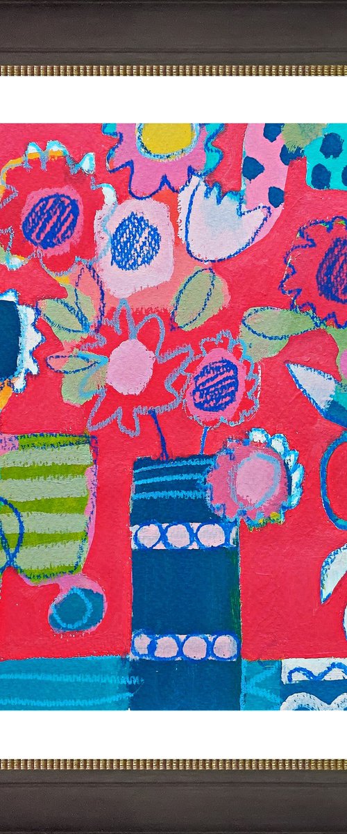 Summer Flowers on Red III by Jan Rippingham