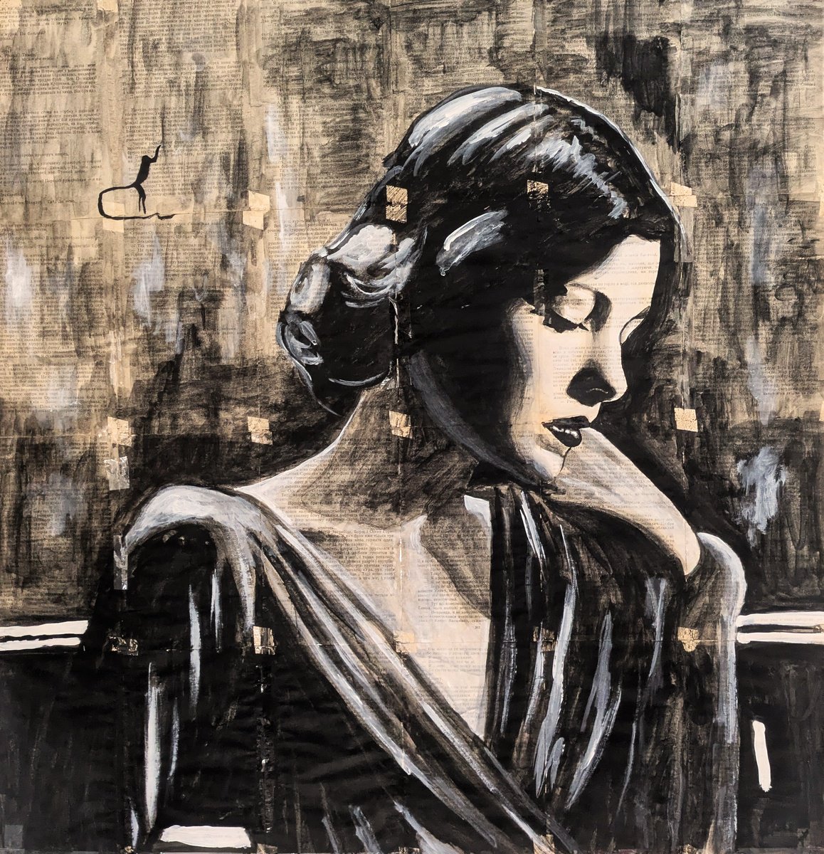 Urban And Pop Portrait Acrylic Painting By Valera Hrishanin, 30 X 32", Girl From Retro New York #2 #5, Original Artwork