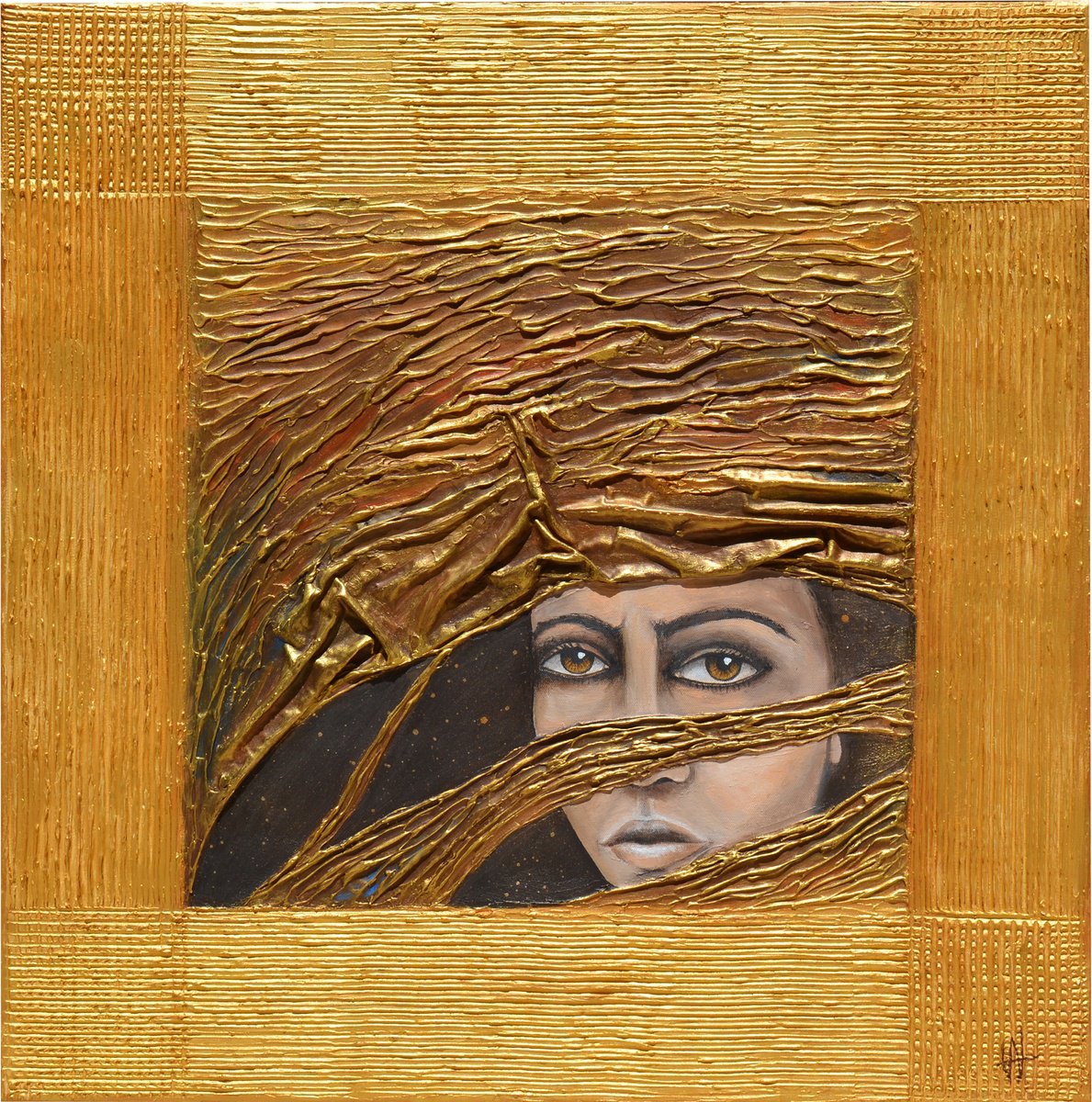 Abstract Portrait Acrylic Painting By Vanada Abstract Art, 31 X 31", A Look From Another World, Original Artwork