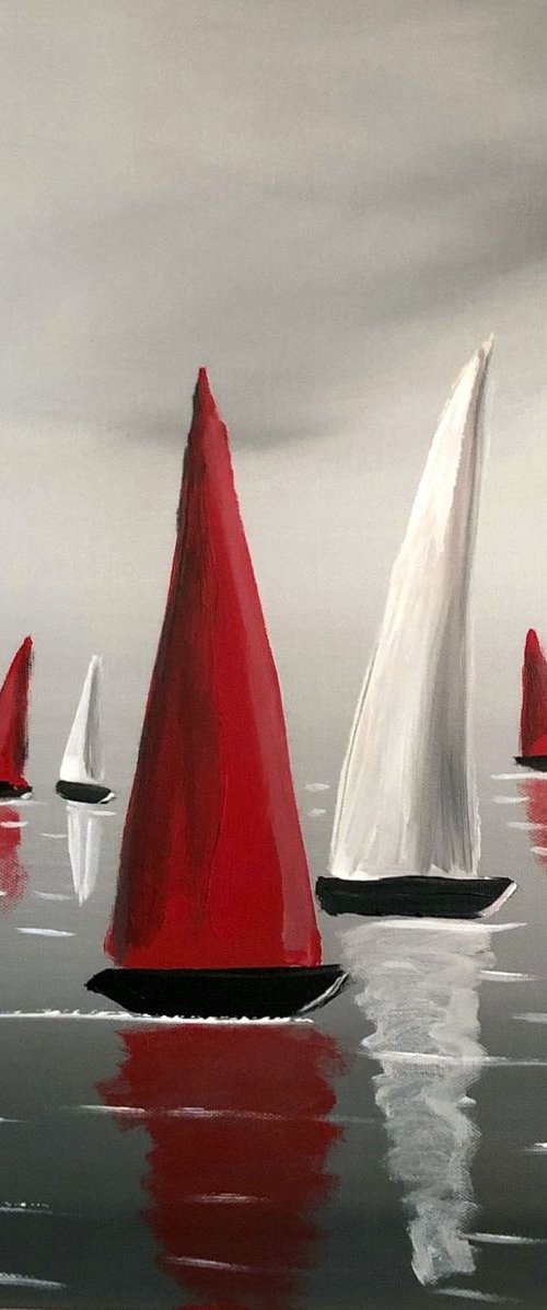 Red And White Sails by Aisha Haider