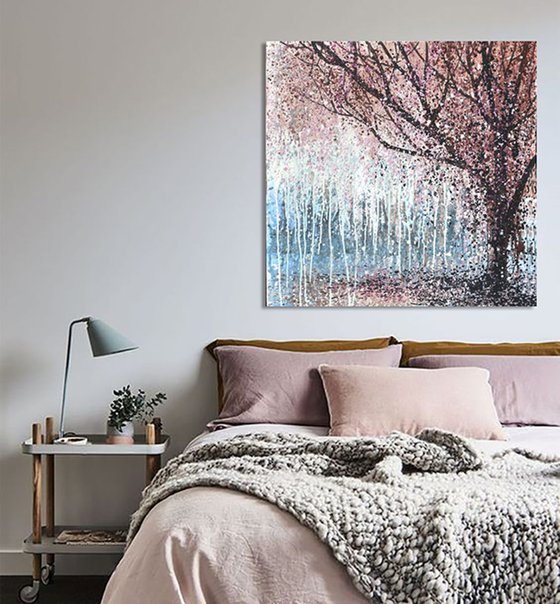 Abstract landscape Pink painting Acrylic painting Original Canvas • Abstract painting in purple, pink, blue Tree painting Landscape Nature painting READY TO HANG