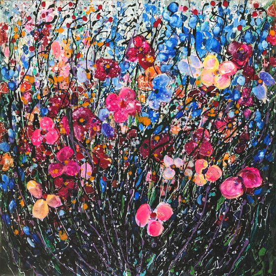 Colorful Flowers, Abstract- Original Painting   by Olena Art