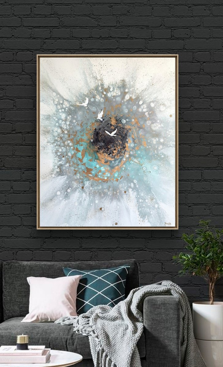 Organic Abstract Acrylic Painting By Eleni Denart, 31 X 39, Spiritual Exodus, Original Artwork