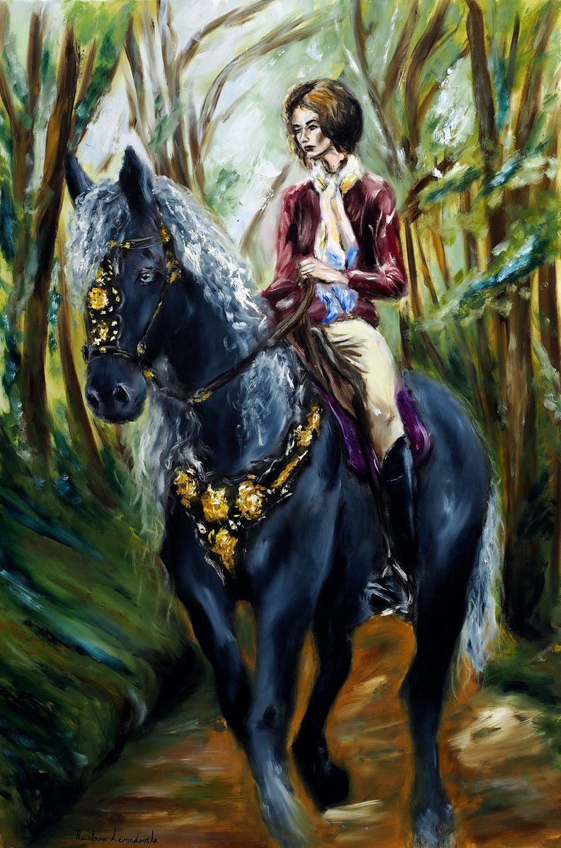 Impressionistic Portrait Oil Painting By Ruslana Levandovska, 24 X 36", A Stroll In The Woods, Original Artwork