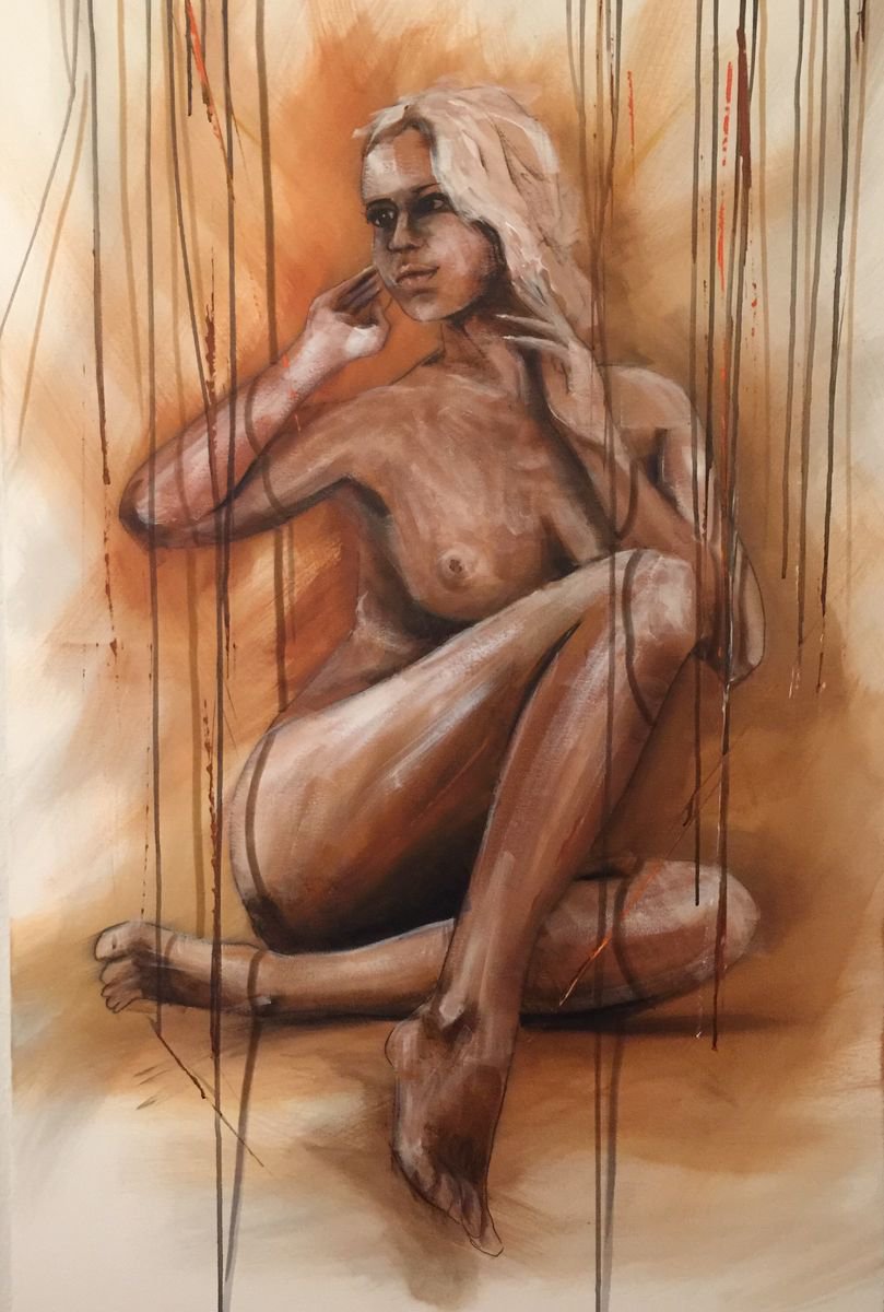 Abstract Portrait Acrylic Painting By Eka Peradze, 30 X 45, Woman Elagance Potrait Eka Peradze Art, Original Artwork