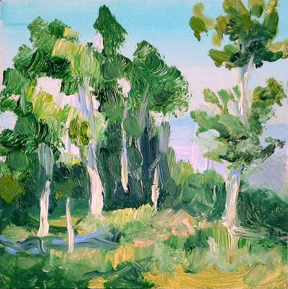 Small oil painting, Summer forest