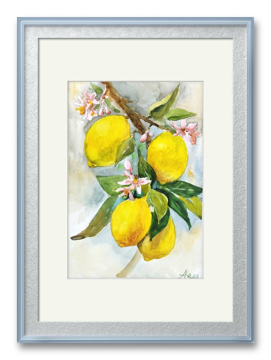 Juicy lemons on branch