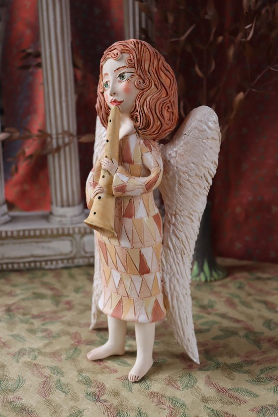 Angels song. Angel with a flut. OOAK Sculpture