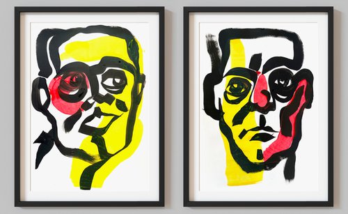 Diptych Portraits. Abstract Portraits of Men and Woman. by Makarova Abstract Art