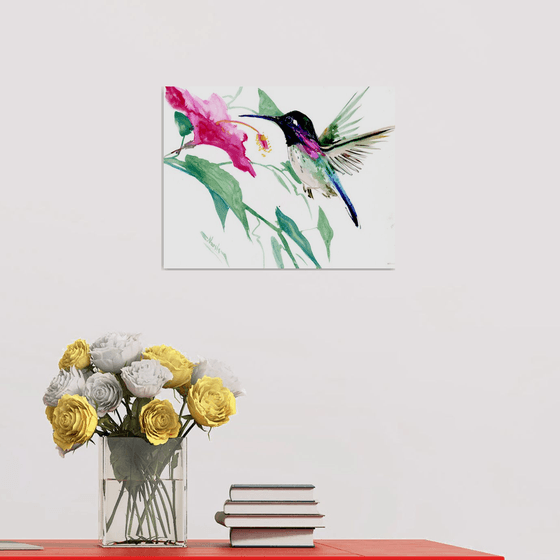 Hummingbird and Pink Flower
